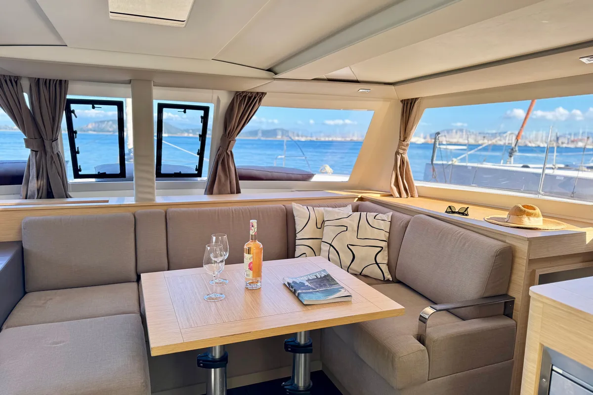 Salon of Nona, a Fountaine Pajot Isla 40 catamaran at Preveza, Greece