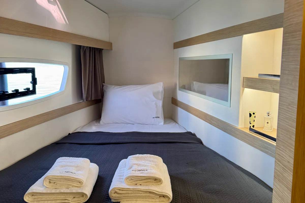 Cabin on Nona, a Fountaine Pajot Isla 40 catamaran at Preveza, Greece