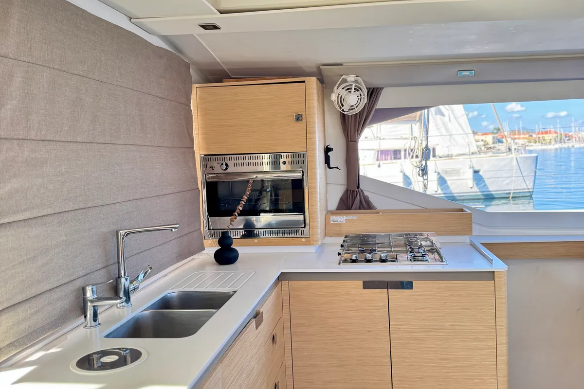 Galley of Nona, a Fountaine Pajot Isla 40 catamaran at Preveza, Greece