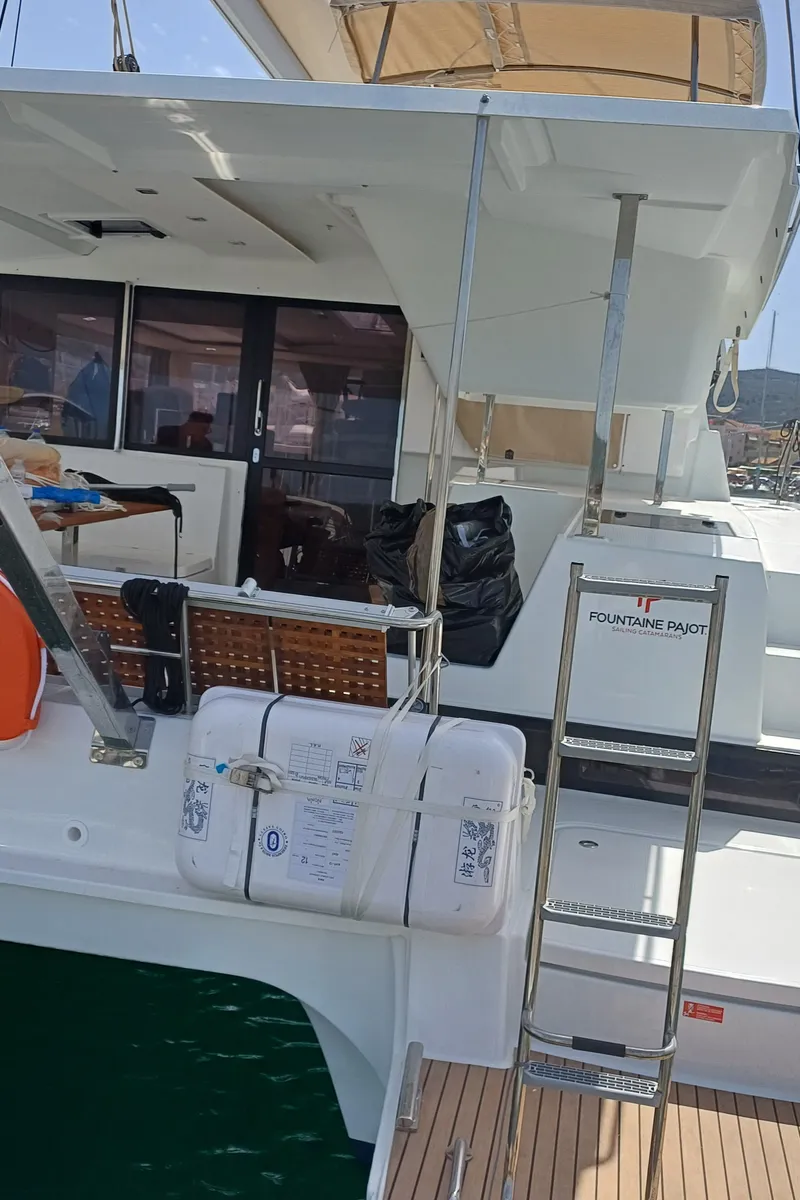 Deck of Nona, a Fountaine Pajot Isla 40 catamaran at Preveza, Greece
