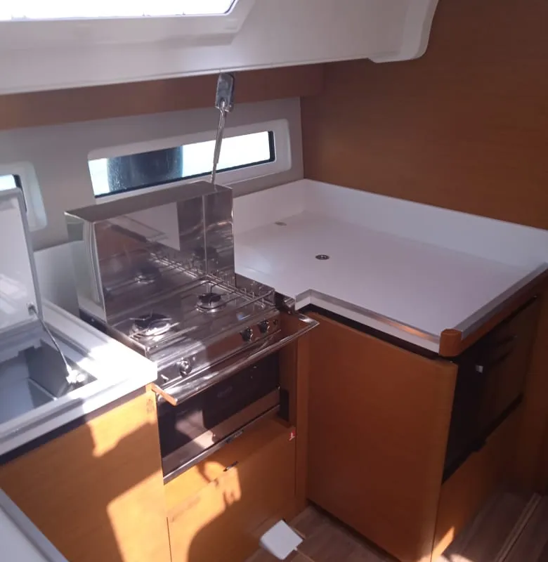 Galley of Anna smile, a Jeanneau Sun Odyssey 490 sailboat at Municipal Unit of Rhodes, Greece