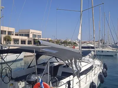 Deck of Anna smile, a Jeanneau Sun Odyssey 490 sailboat at Municipal Unit of Rhodes, Greece