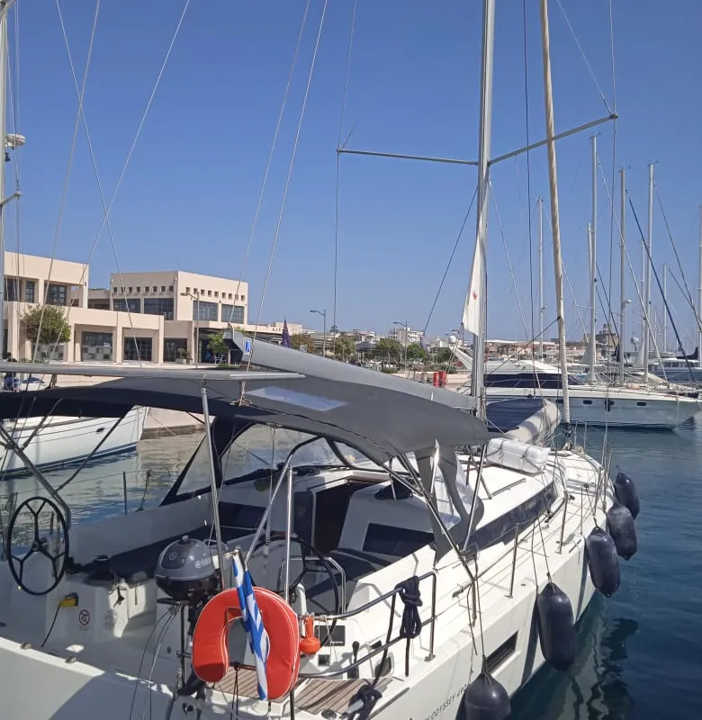 Deck of Anna smile, a Jeanneau Sun Odyssey 490 sailboat at Municipal Unit of Rhodes, Greece