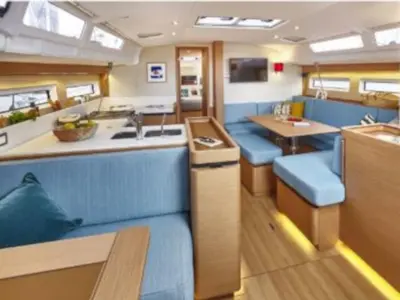 Salon of Anna smile, a Jeanneau Sun Odyssey 490 sailboat at Municipal Unit of Rhodes, Greece