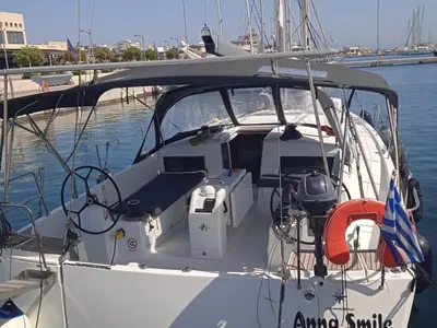 Cockpit of Anna smile, a Jeanneau Sun Odyssey 490 sailboat at Municipal Unit of Rhodes, Greece