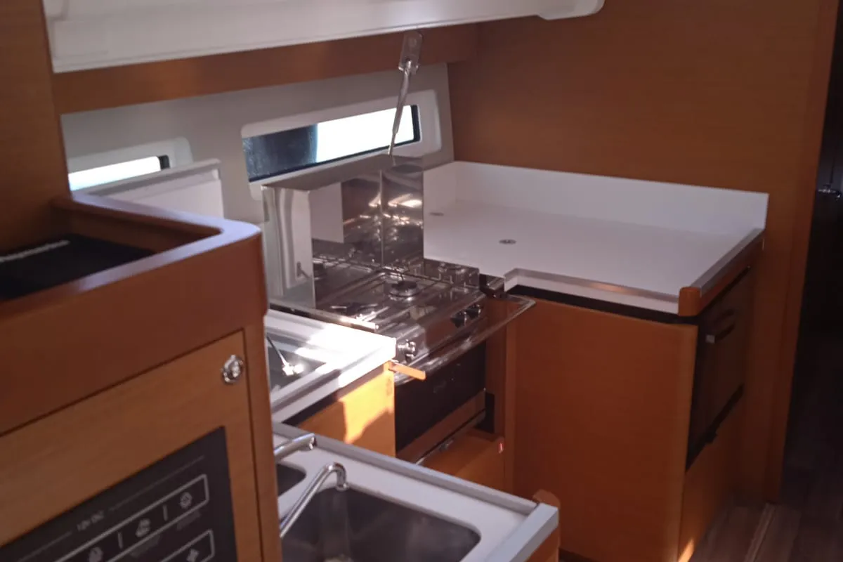Galley of Anna smile, a Jeanneau Sun Odyssey 490 sailboat at Municipal Unit of Rhodes, Greece