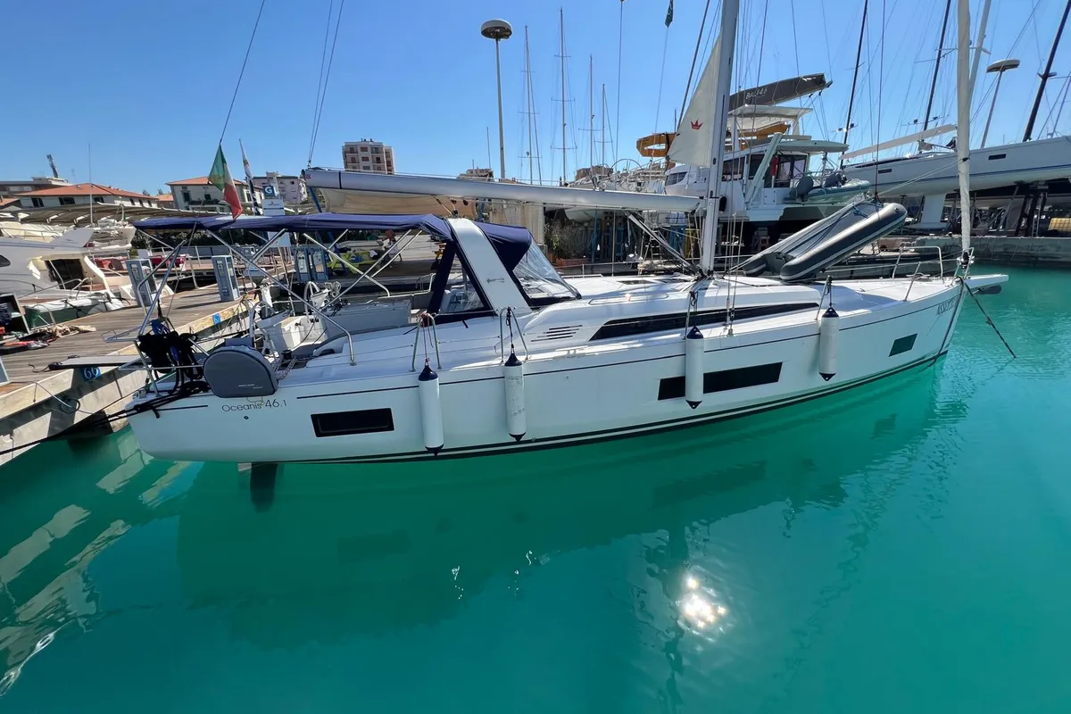 Exterior view of Orione, a Beneteau Oceanis 46.1 sailboat at Rosignano Solvay, Italy