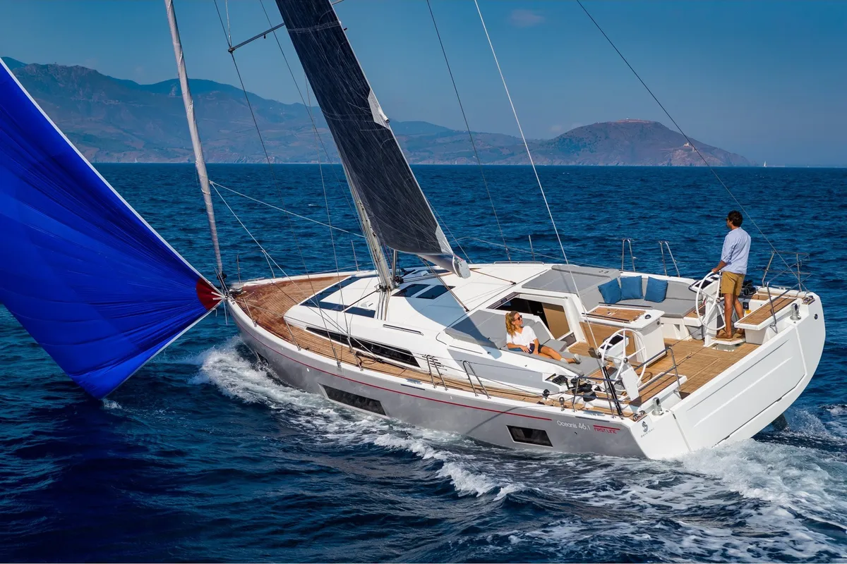 Exterior view of Orione, a Beneteau Oceanis 46.1 sailboat at Rosignano Solvay, Italy