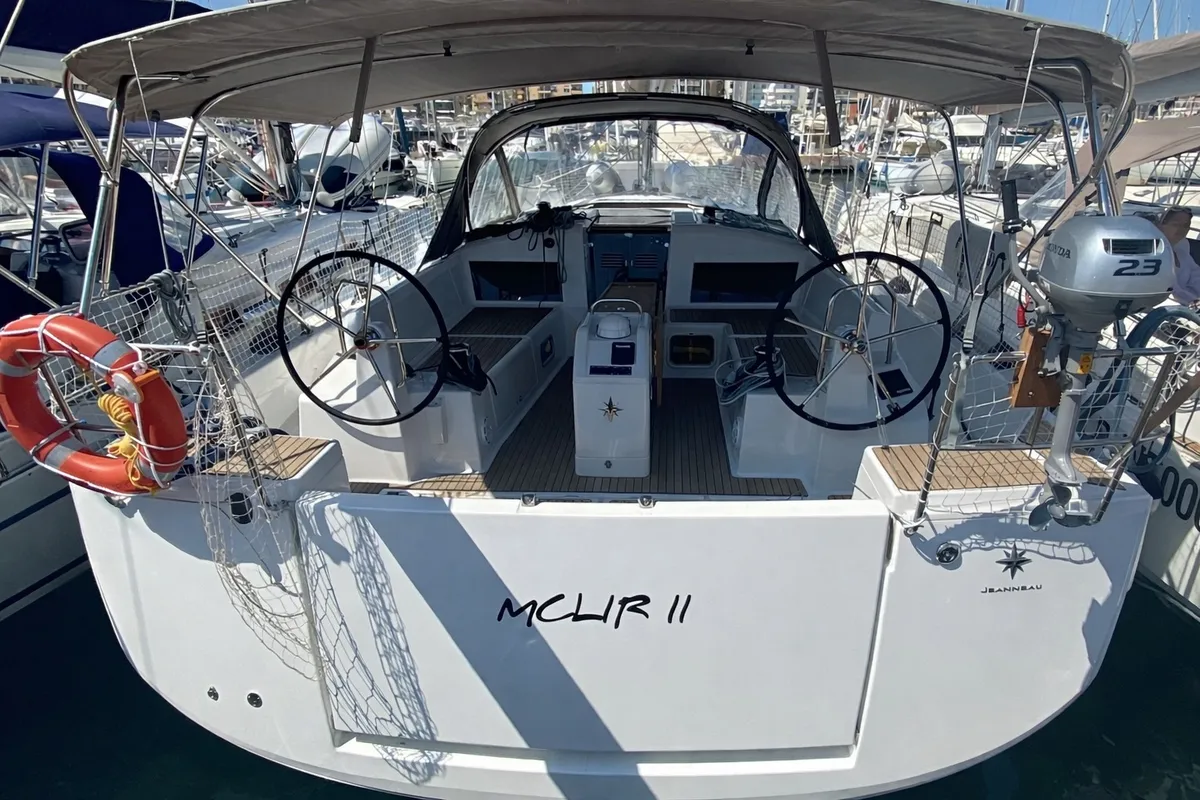 Cockpit of McLir II, a Jeanneau Sun Odyssey 440 sailboat at Nettuno, Italy