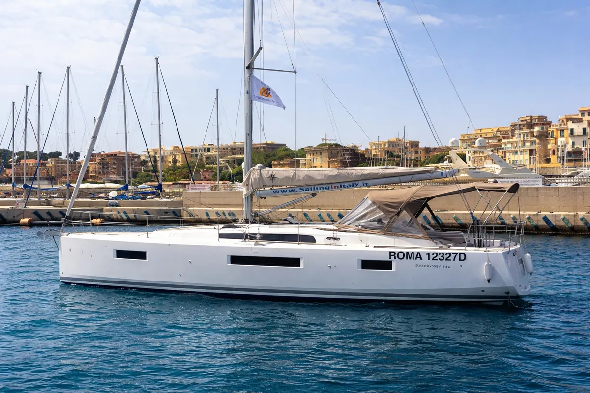 Exterior view of McLir II, a Jeanneau Sun Odyssey 440 sailboat at Nettuno, Italy