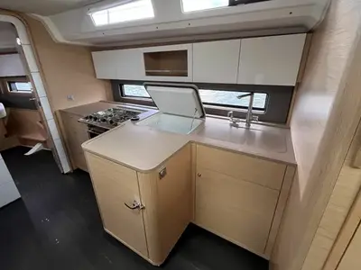 Galley of Syrena, a Dufour 41 sailboat at Palairos, Greece