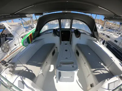 Deck of Classic, a Beneteau Cyclades 43.4 sailboat at Bodrum, Turkey