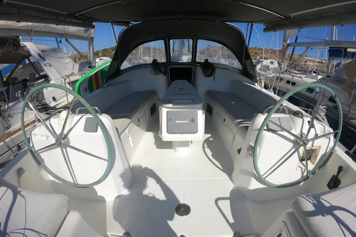 Cockpit of Classic, a Beneteau Cyclades 43.4 sailboat at Bodrum, Turkey