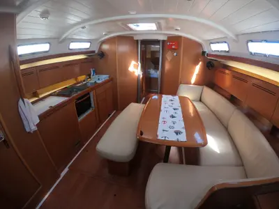 Salon of Classic, a Beneteau Cyclades 43.4 sailboat at Bodrum, Turkey