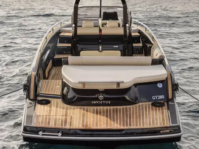 Exterior view of Invictus, a Invictus GT280 motorboat at Olbia, Italy