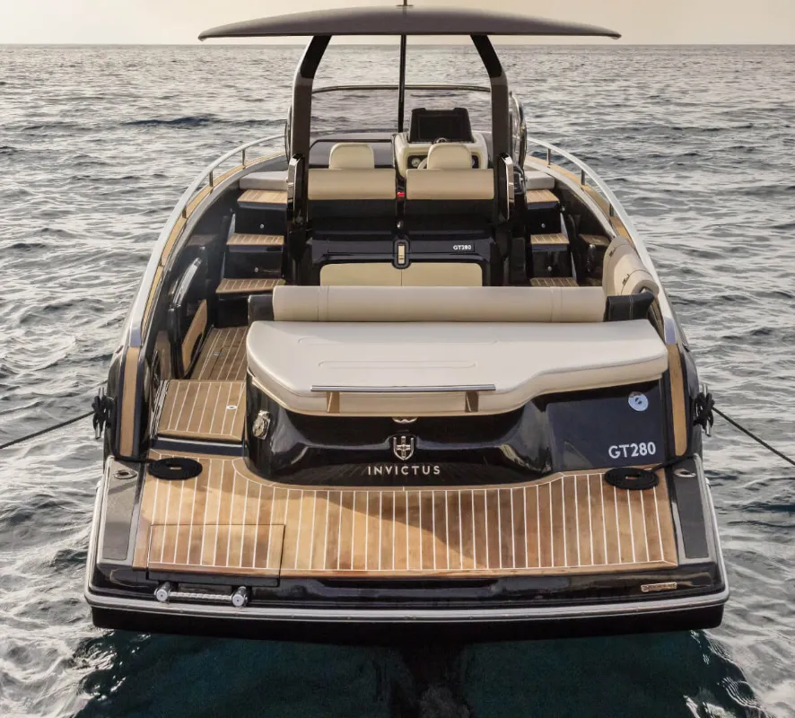 Exterior view of Invictus, a Invictus GT280 motorboat at Olbia, Italy