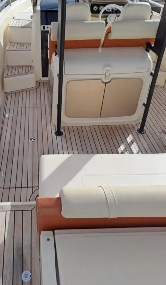 Deck of Invictus, a Invictus GT280 motorboat at Olbia, Italy