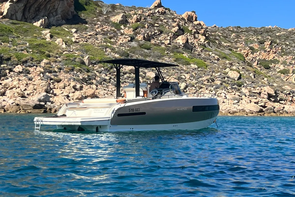 Exterior view of Invictus, a Invictus GT280 motorboat at Olbia, Italy