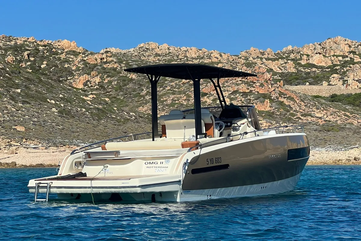 Exterior view of Invictus, a Invictus GT280 motorboat at Olbia, Italy