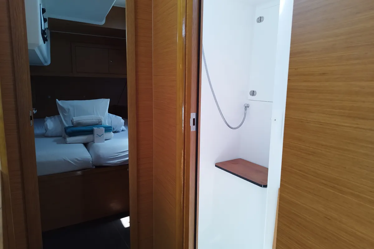 Head on Euphoria, a Dufour 470 sailboat at Olbia, Italy