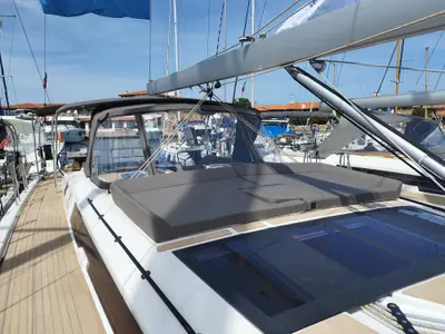 Deck of Euphoria, a Dufour 470 sailboat at Olbia, Italy