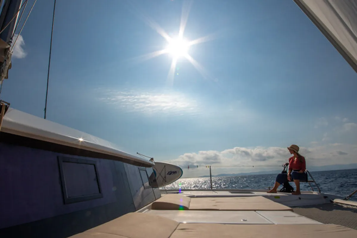 Deck of Seaven, a Dufour 48 Catamaran catamaran at Grad Kaštela, Croatia