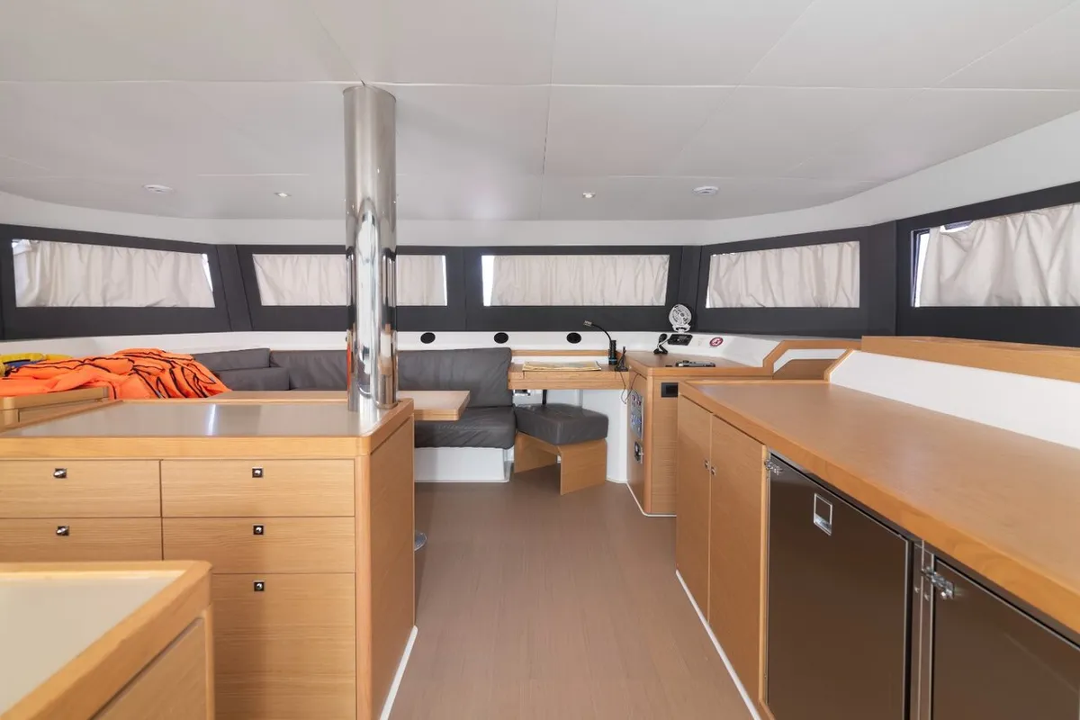 Salon of Seaven, a Dufour 48 Catamaran catamaran at Grad Kaštela, Croatia