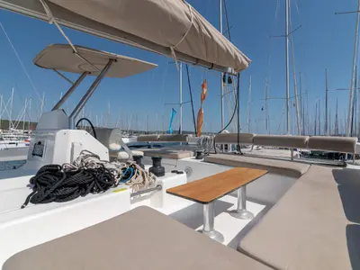 Deck of Seaven, a Dufour 48 Catamaran catamaran at Kaštela, Croatia