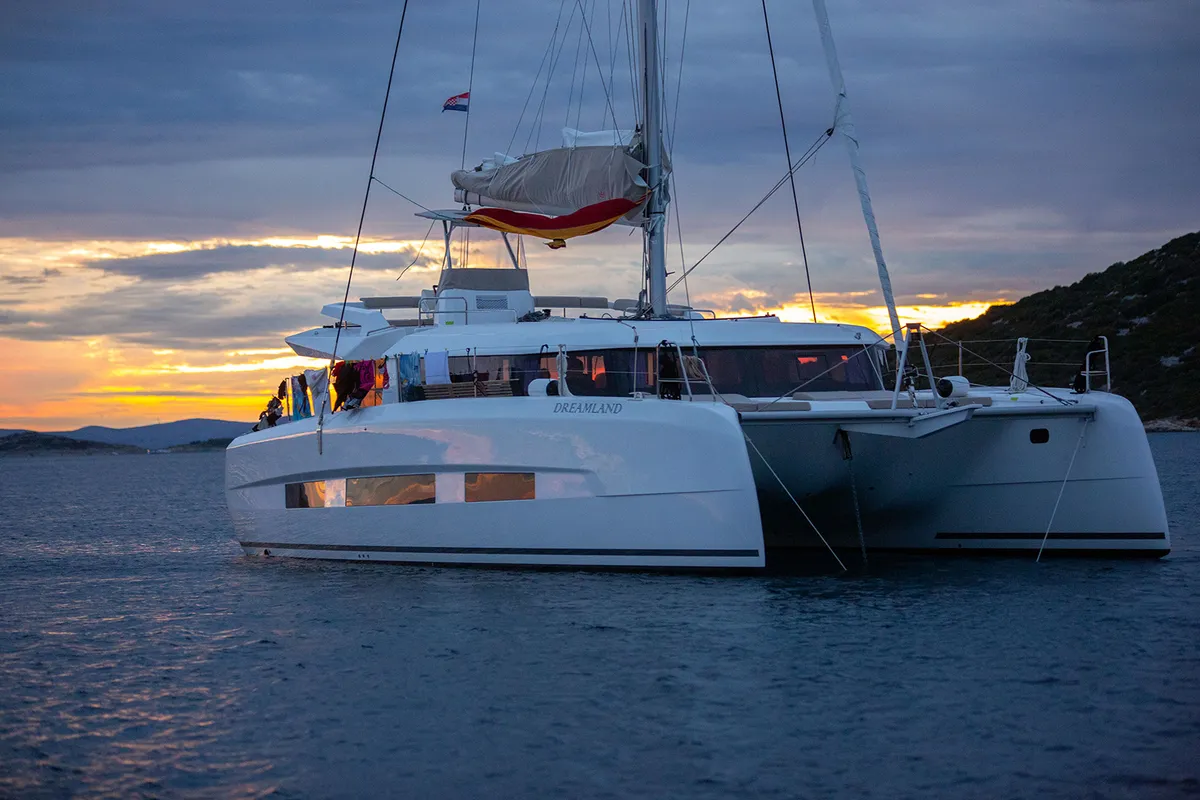 Seaven, a Dufour 48 Catamaran catamaran at Grad Kaštela, Croatia