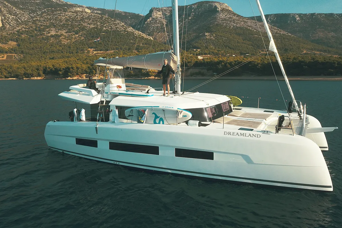 Seaven, a Dufour 48 Catamaran catamaran at Grad Kaštela, Croatia