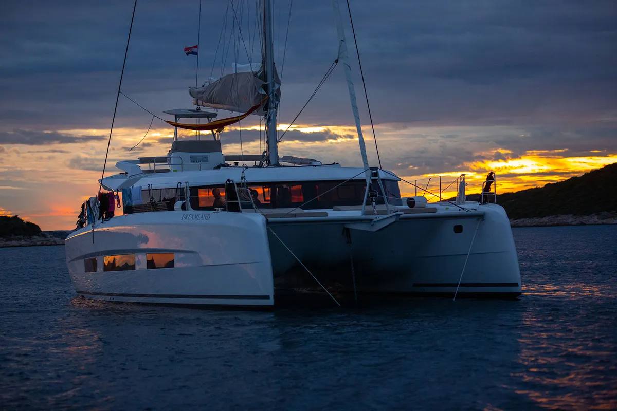 Seaven, a Dufour 48 Catamaran catamaran at Grad Kaštela, Croatia
