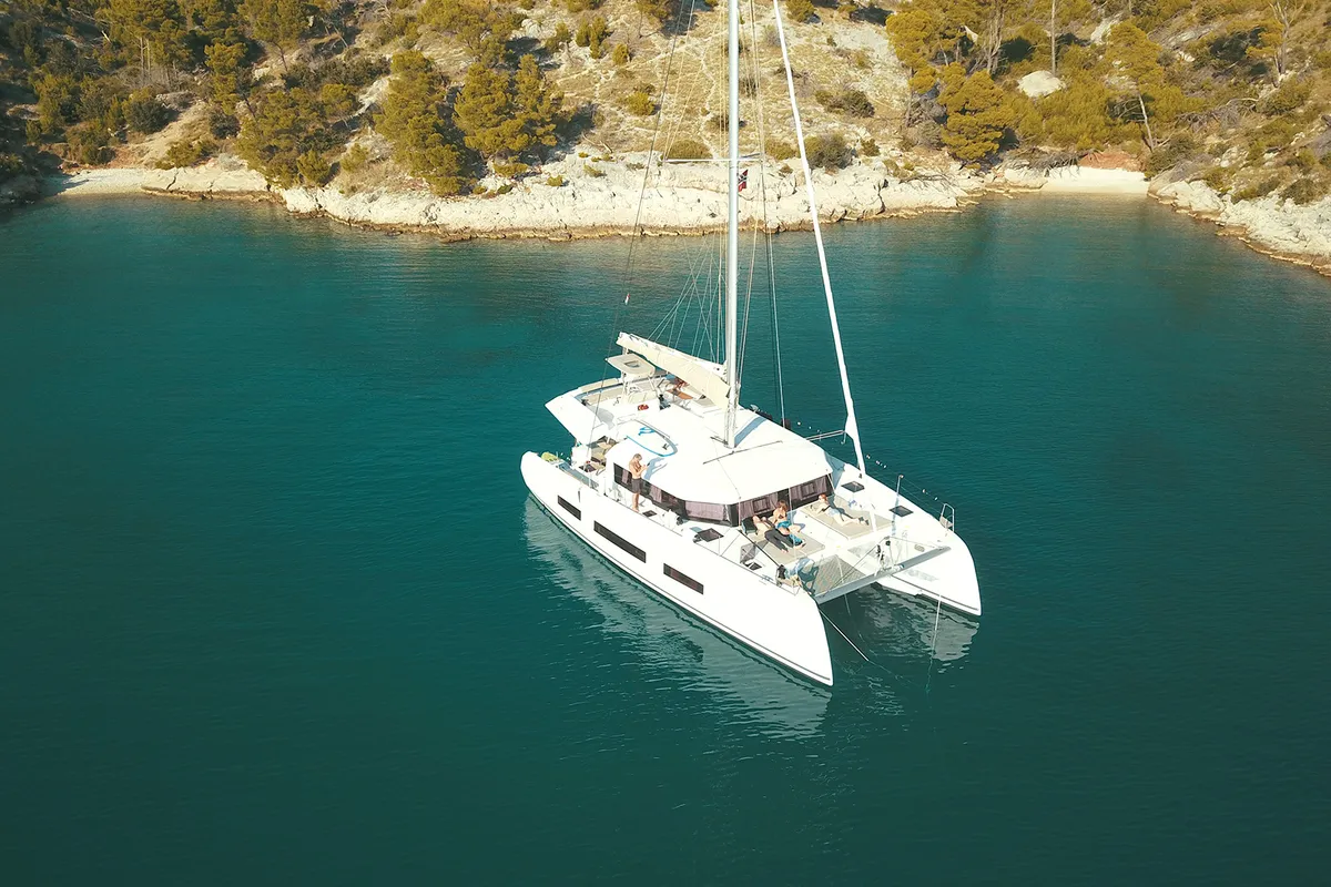 Seaven, a Dufour 48 Catamaran catamaran at Grad Kaštela, Croatia