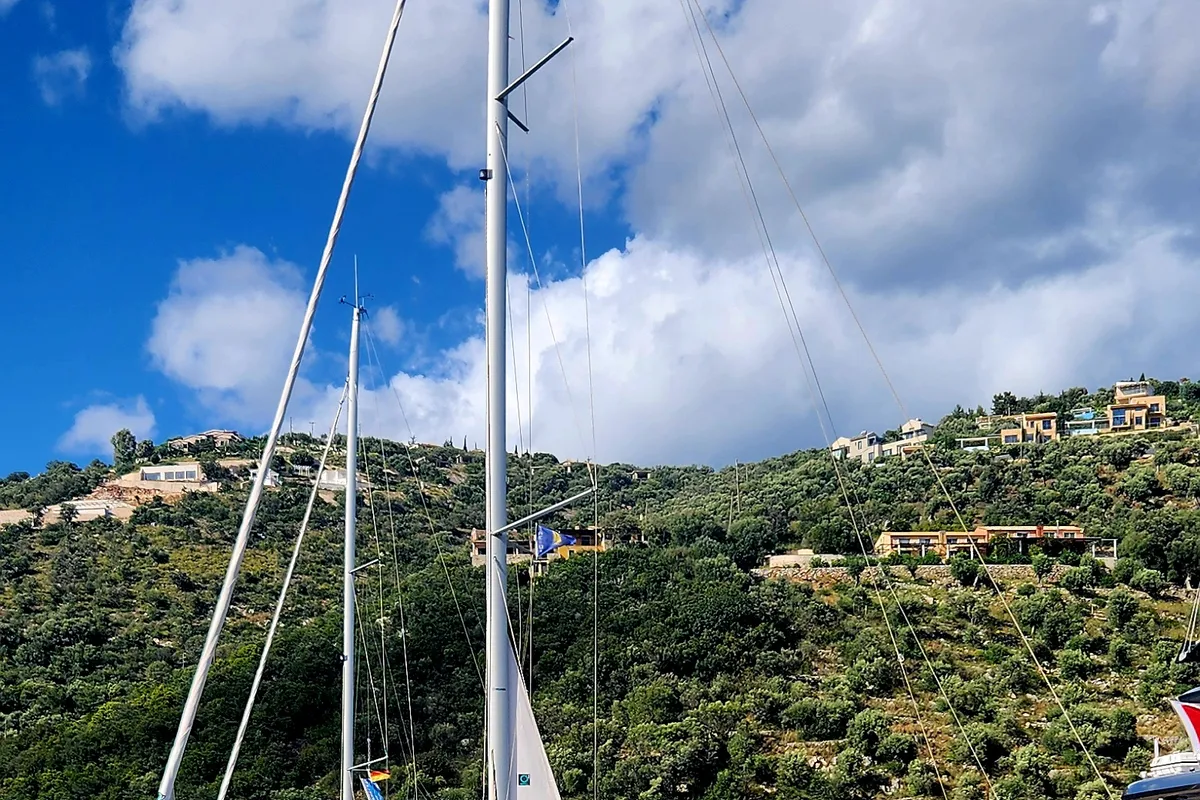 Exterior view of Dolce Vita, a Hanse 418 sailboat at Municipal Unit of Apollonioi, Greece