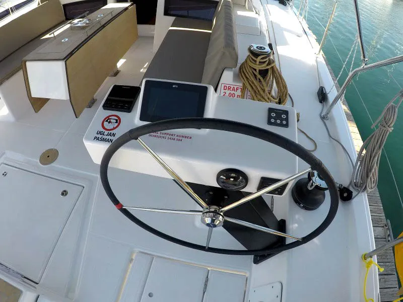 Cockpit of Alibaba, a Dufour 470 sailboat at Grad Šibenik, Croatia