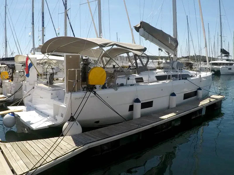 Exterior view of Alibaba, a Dufour 470 sailboat at Grad Šibenik, Croatia