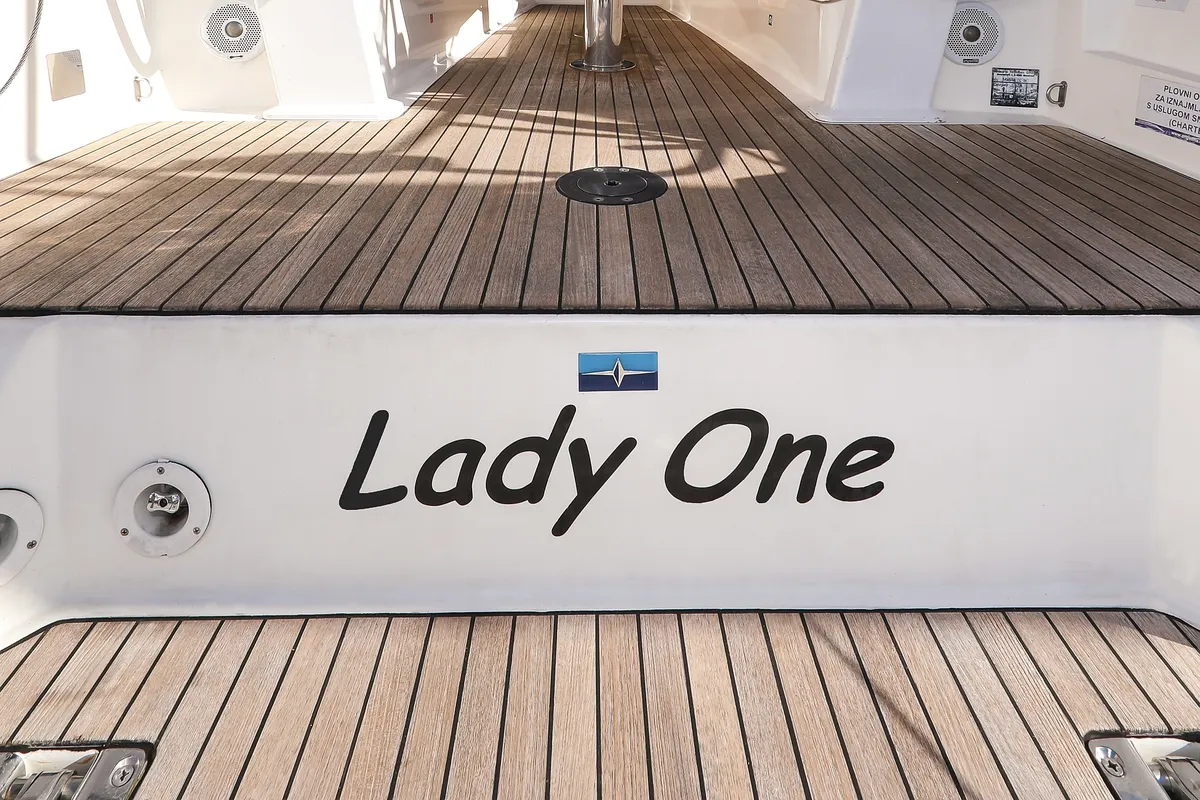 Deck of Lady One, a Bavaria Cruiser 34 sailboat at Grad Biograd na Moru, Croatia