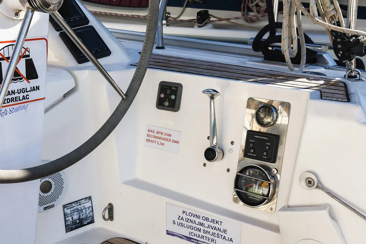 Cockpit of Lady One, a Bavaria Cruiser 34 sailboat at Grad Biograd na Moru, Croatia