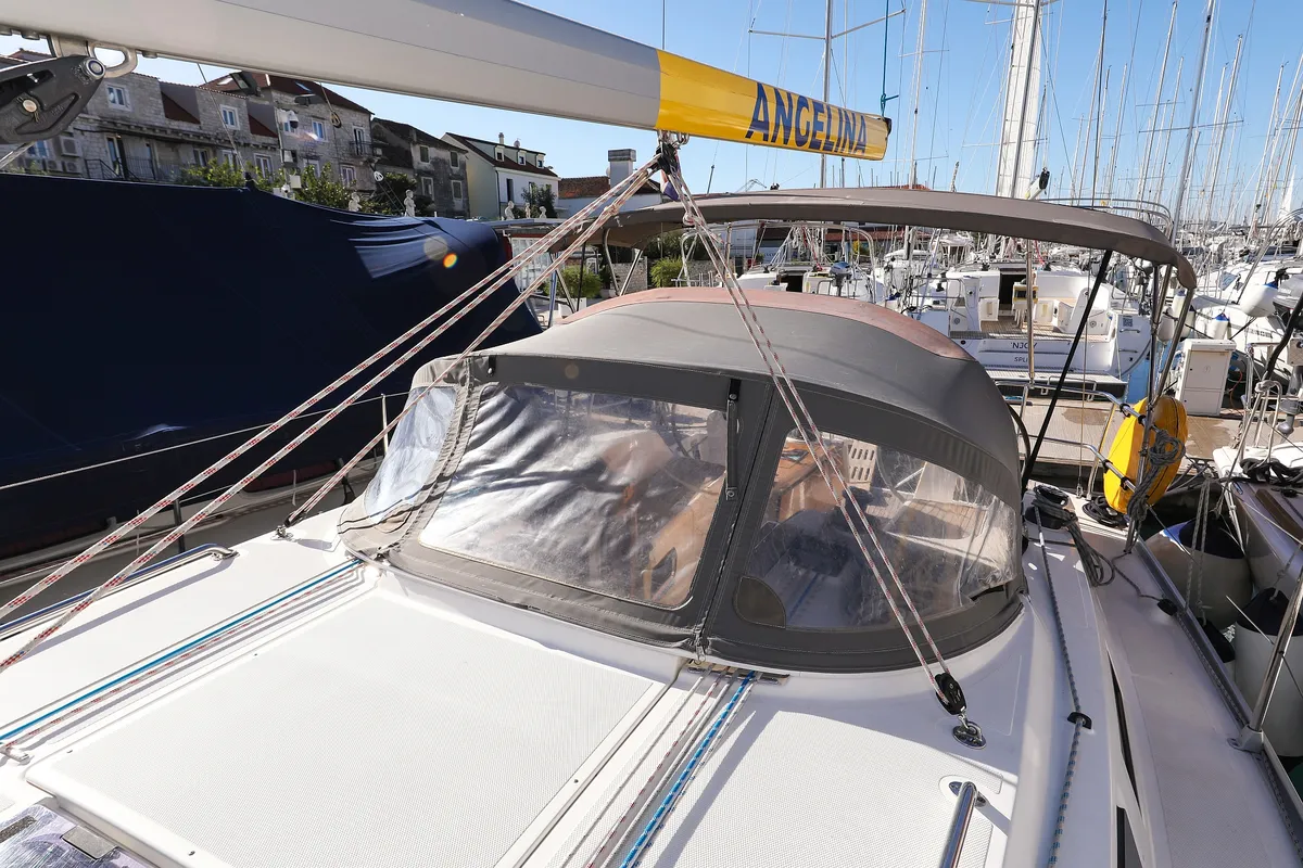 Deck of Lady One, a Bavaria Cruiser 34 sailboat at Grad Biograd na Moru, Croatia