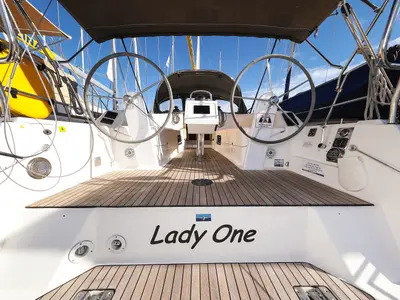 Cockpit of Lady One, a Bavaria Cruiser 34 sailboat at Grad Biograd na Moru, Croatia