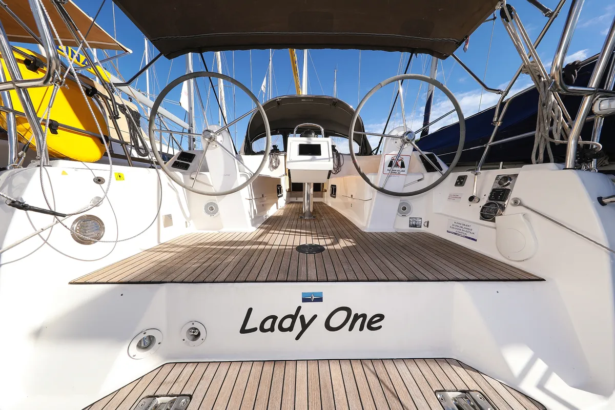 Cockpit of Lady One, a Bavaria Cruiser 34 sailboat at Grad Biograd na Moru, Croatia