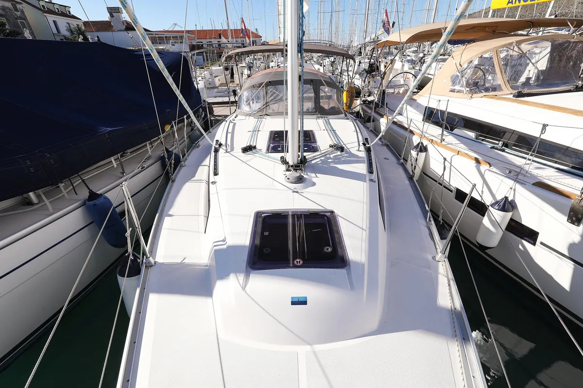 Deck of Lady One, a Bavaria Cruiser 34 sailboat at Grad Biograd na Moru, Croatia