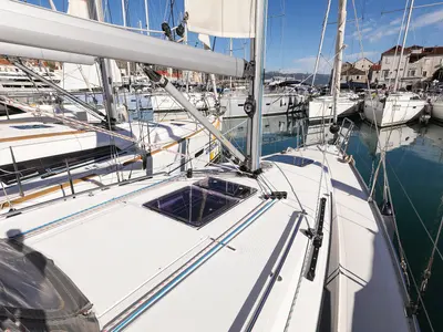 Deck of Lady One, a Bavaria Cruiser 34 sailboat at Grad Biograd na Moru, Croatia