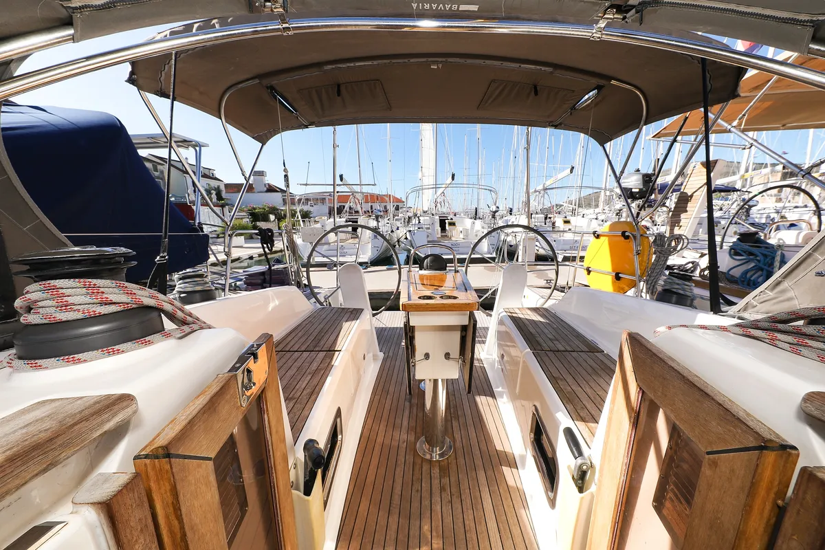 Cockpit of Lady One, a Bavaria Cruiser 34 sailboat at Grad Biograd na Moru, Croatia