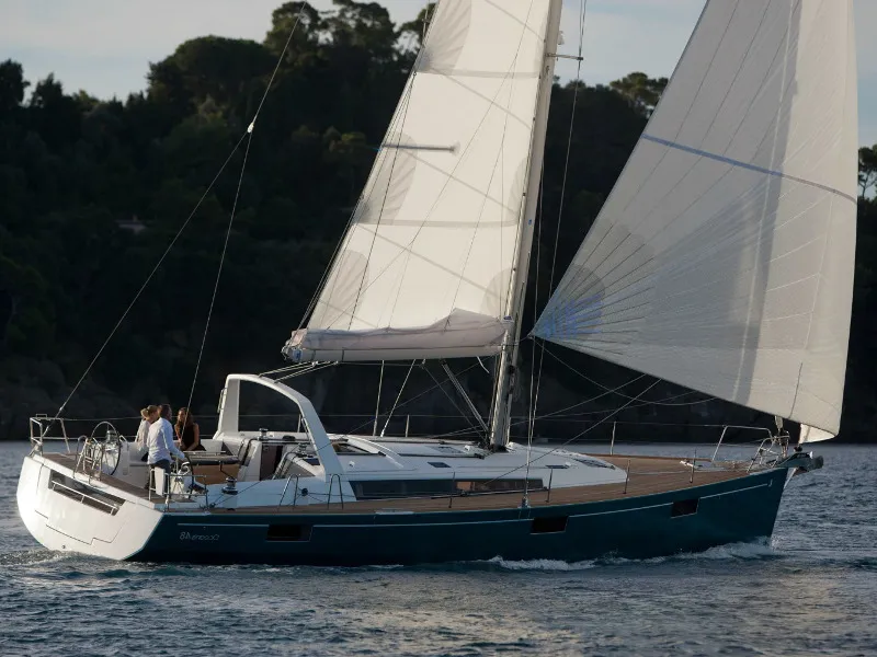 Exterior view of O48-15, a Beneteau Oceanis 48 sailboat at Athens, Greece