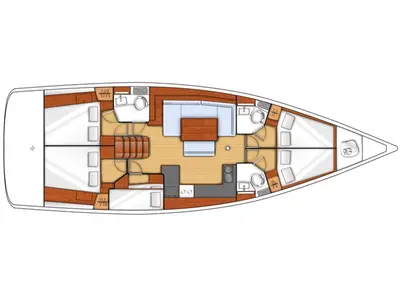 Floor plan of O48-15, a Beneteau Oceanis 48 sailboat at Athens, Greece