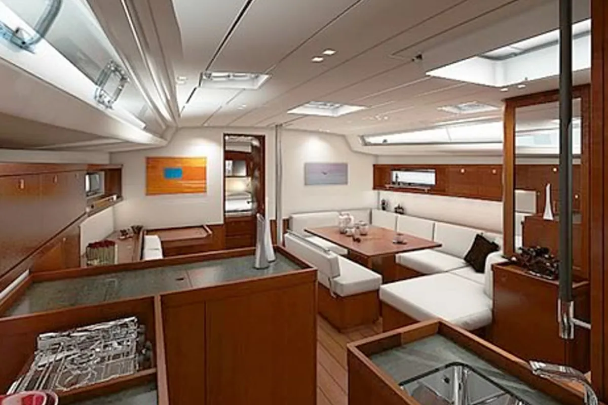 Salon of O48-15, a Beneteau Oceanis 48 sailboat at Athens, Greece