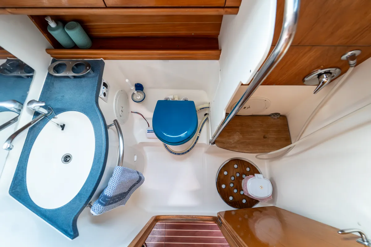 Head on Okeanos, a Bavaria 39 Cruiser sailboat at Kavala, Greece