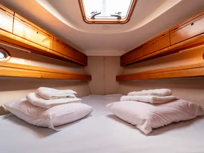 Cabin on Okeanos, a Bavaria 39 Cruiser sailboat at Kavala, Greece