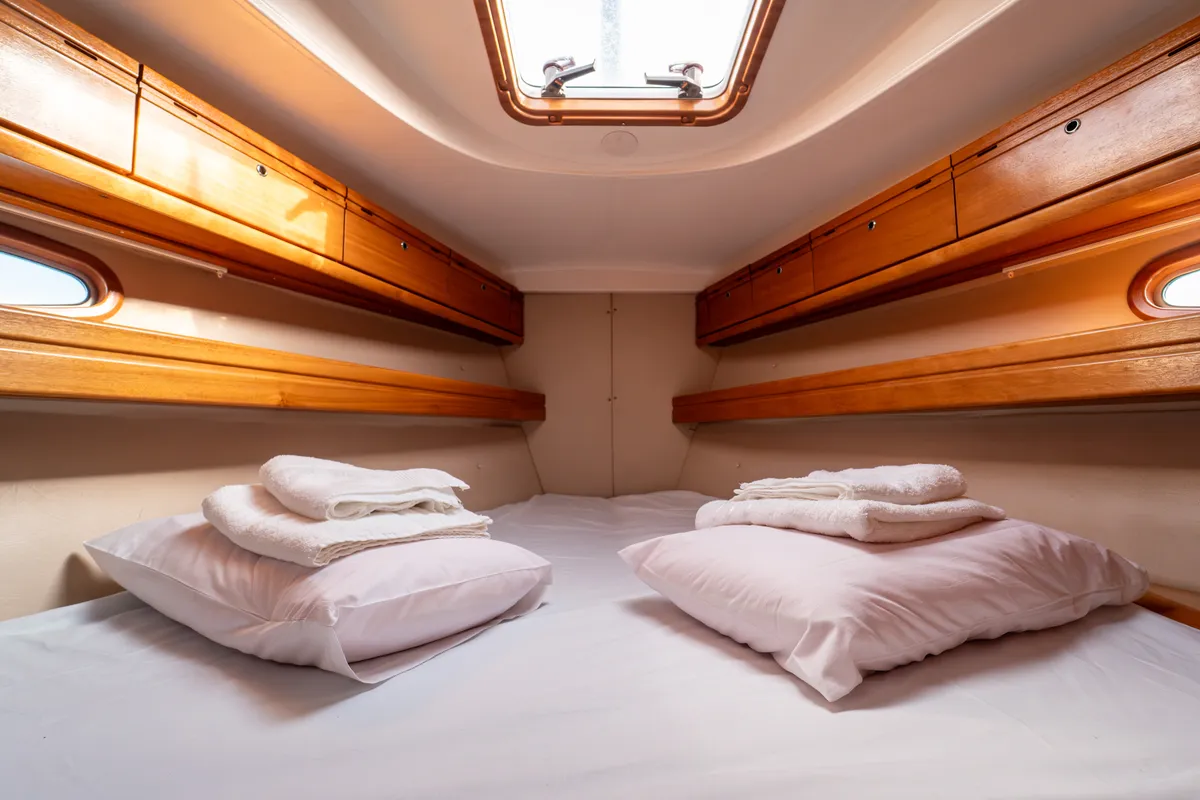 Cabin on Okeanos, a Bavaria 39 Cruiser sailboat at Kavala, Greece