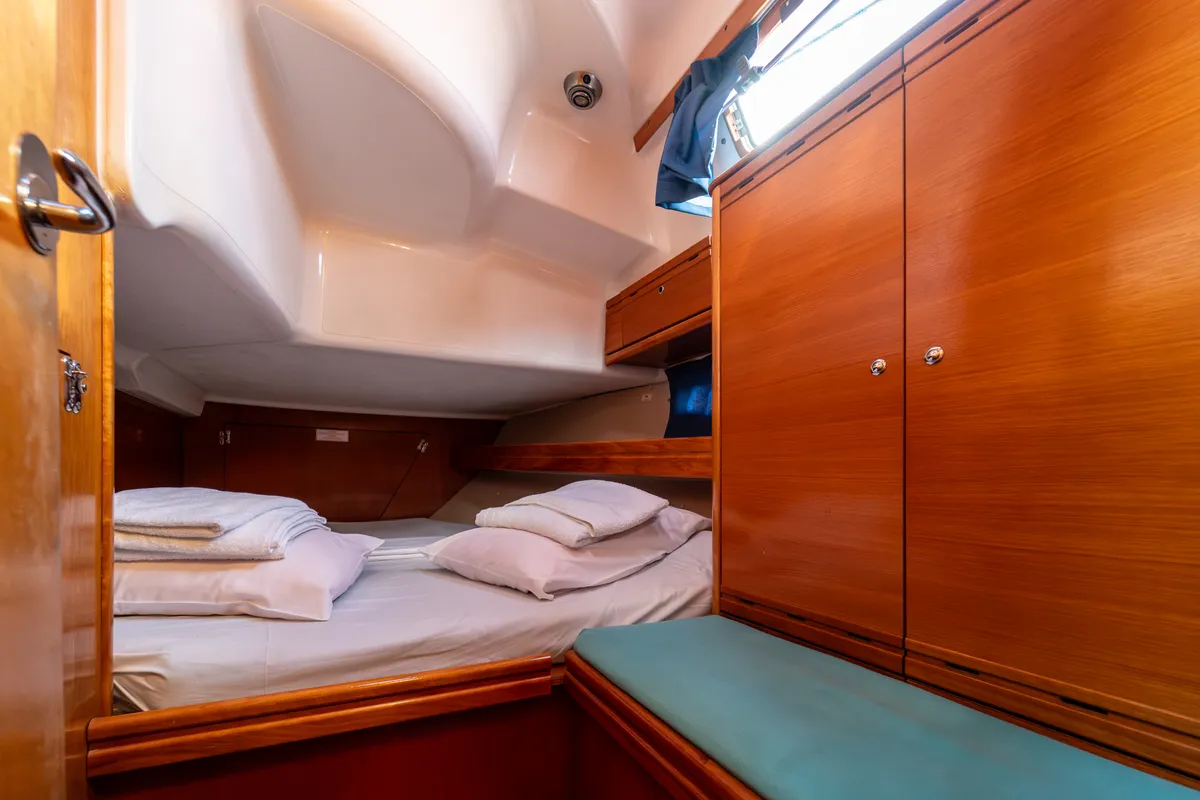 Cabin on Okeanos, a Bavaria 39 Cruiser sailboat at Kavala, Greece
